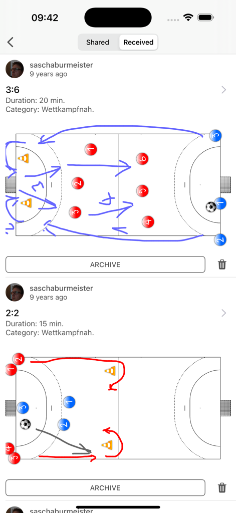 Assistant Coach Handball - Handball practice drills with tactical diagrams and player movements in the app.
