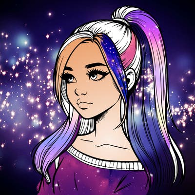 realistic girl with a high ponytail