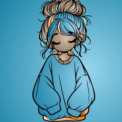 girl with baggy sweatshirt and messy bun