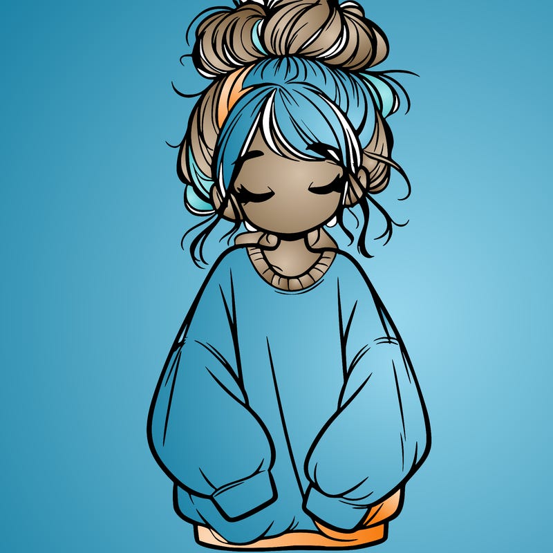 girl with baggy sweatshirt and messy bun