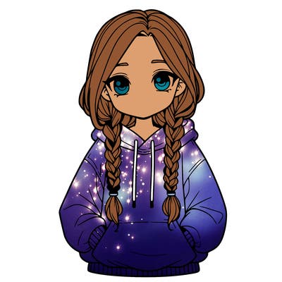 a realistic girl with a oversized hoodie and she has braids
