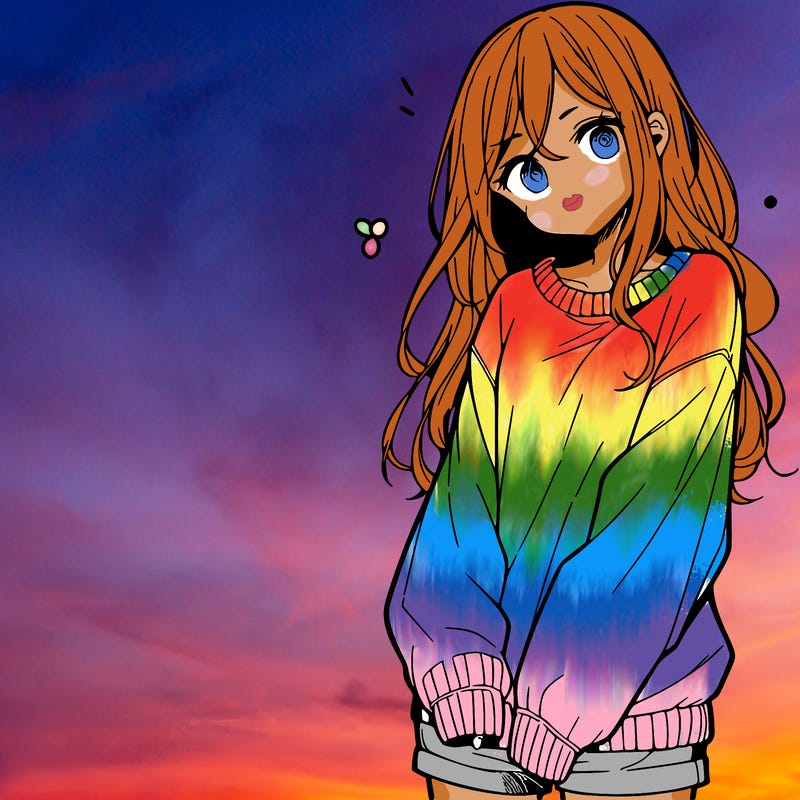 manga teen girl  in a sweater and baggy pants