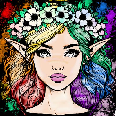 realistic female elf with flower crown