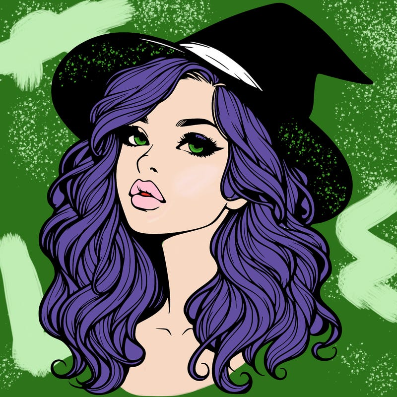 realistic witch girl with wavy hair and lips