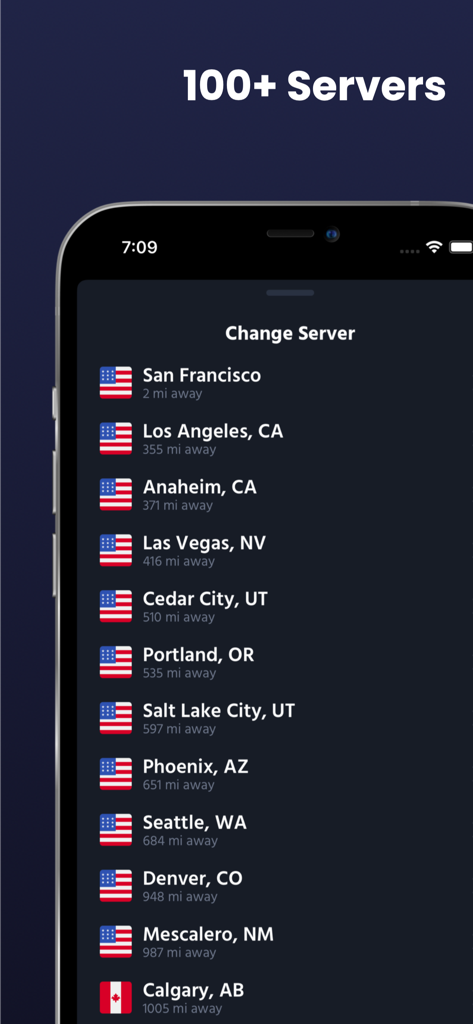 Internet Speed Test - 5G 4G - A smartphone screen showing a list of over one hundred server locations for internet speed testing