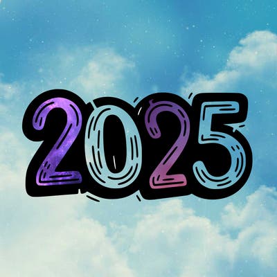 one line scrawled numbers sketch design “2025”