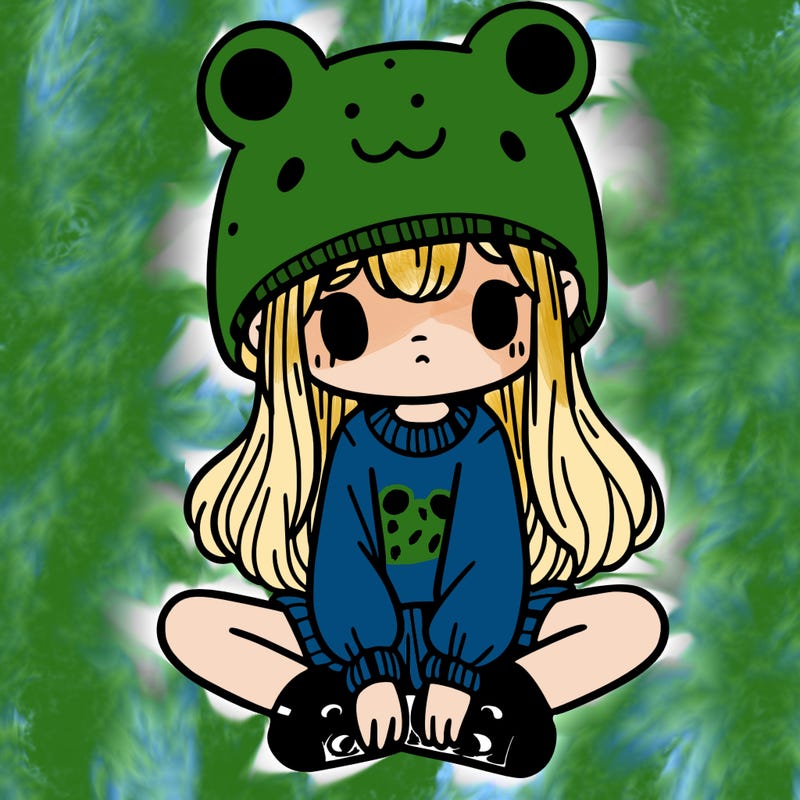 a girl wearing a frog hat and some frog socks