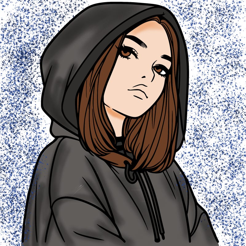 a realistic girl in a hoodie