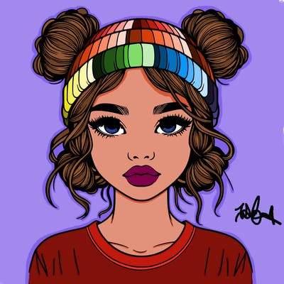 realistic girl with buns in her hair with a beanie on