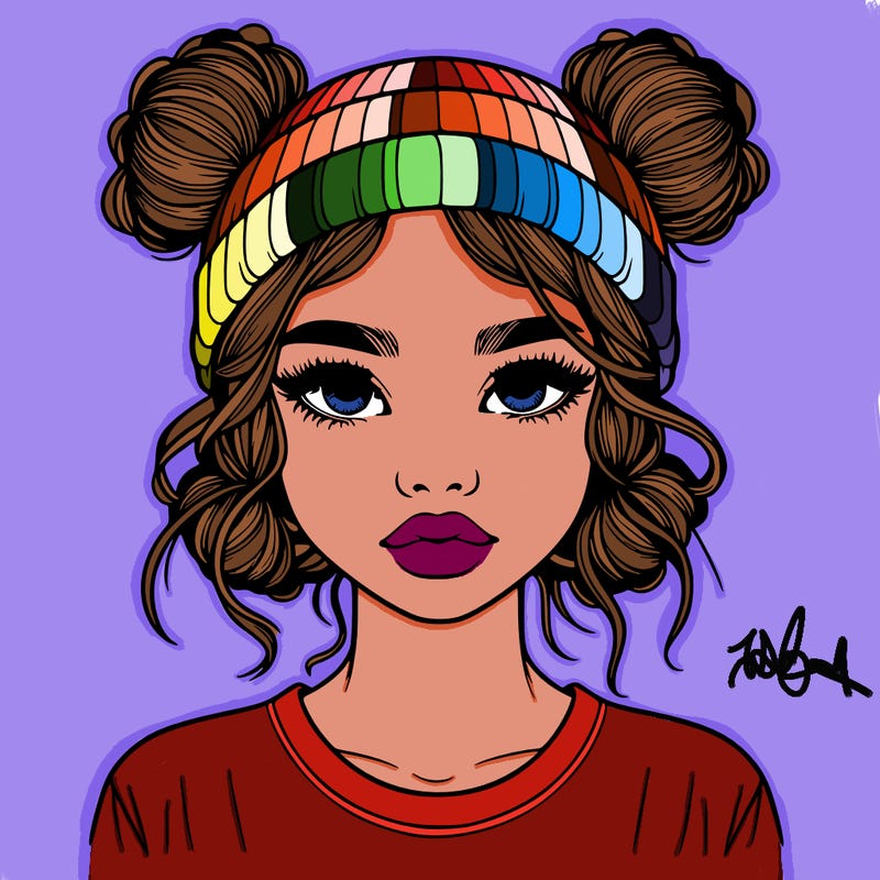 realistic girl with buns in her hair with a beanie on