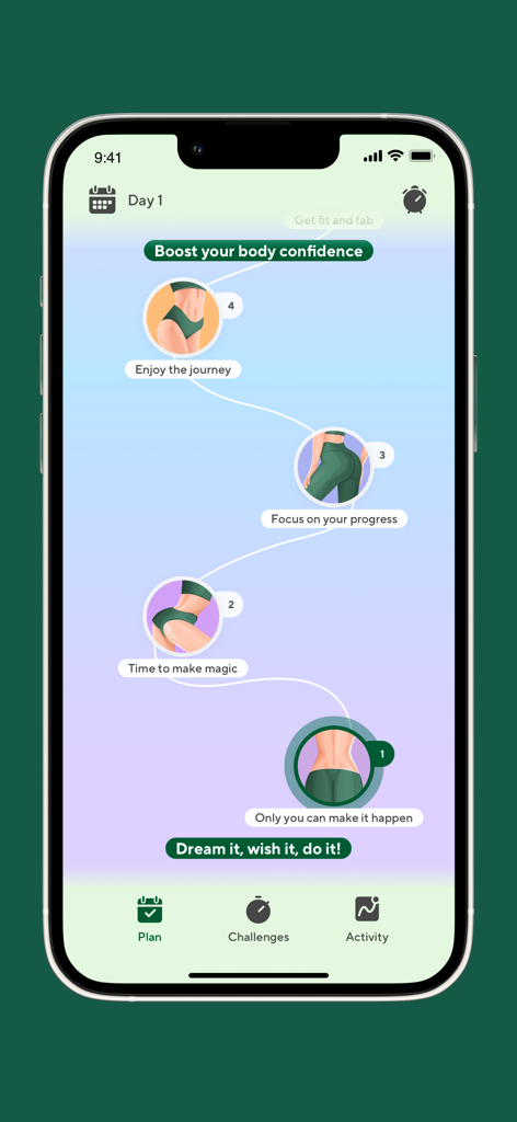 Pilates at Home by I'mprove - A visual workout journey roadmap in the Improve Pilates app showing progress milestones and motivational quotes.