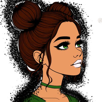 realistic girl with buns on the top of her head