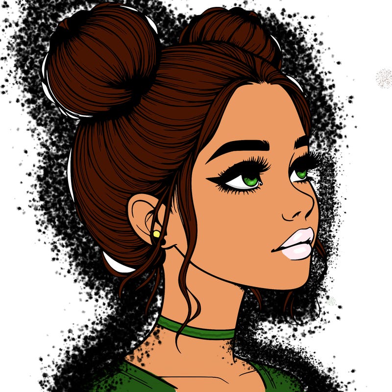 realistic girl with buns on the top of her head