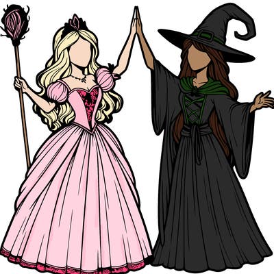 detailed realistic split of a princess and a witch