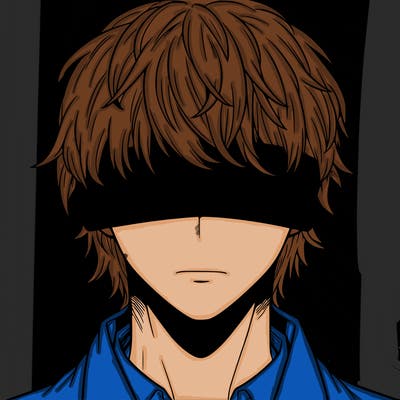 white haired man blindfolded