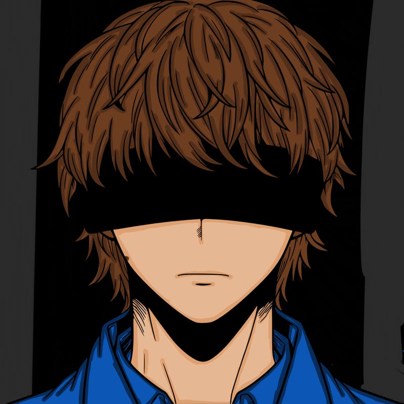 white haired man blindfolded