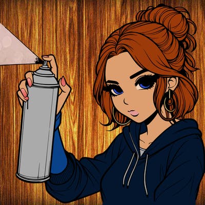 a realistic girl spray painting