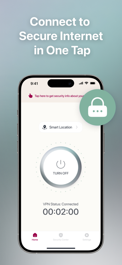 Defendo VPN - IPhone screen displaying Defendo VPN interface showing a secure internet connection active with one tap