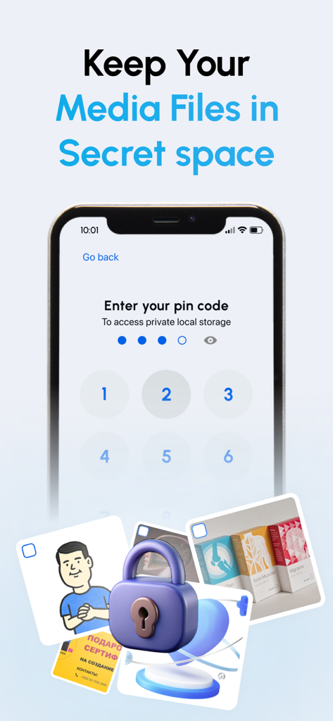 Space Cleaner: Clean & Swipe - Space Cleaner app private vault screen for entering a PIN code to access secret media files