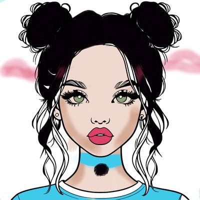 realistic girl with two buns in hair and lips