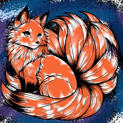 realistic detailed 9 tailed anime fox