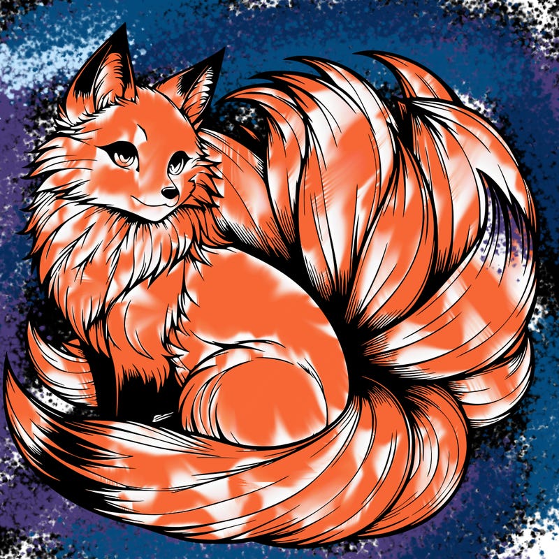 realistic detailed 9 tailed anime fox