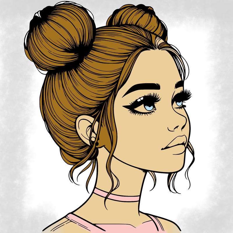 realistic girl with buns on the top of her head