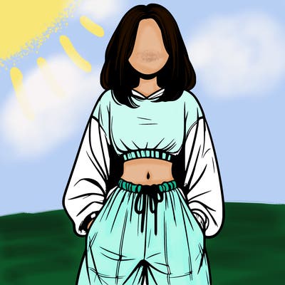 realistic girl faceless with baggy pants and a crop top