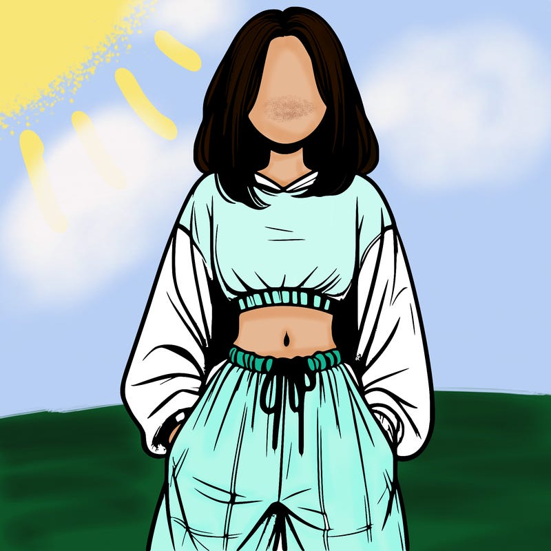 realistic girl faceless with baggy pants and a crop top