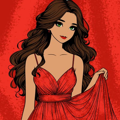 realistic girl in flowy silky prom dress