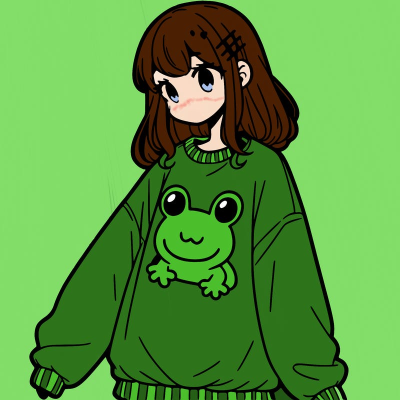 girl wearing frogging sweatshirt