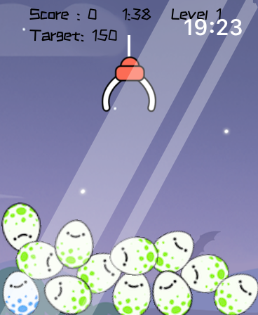 Watch Games - Claw Machine - Gameplay of Watch Games Claw Machine showing a crane above several cute spotted eggs