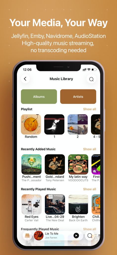 HiFier: HiFi Music Player - HiFier app interface displaying the music library with playlists and recently added songs
