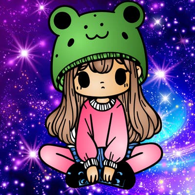 a girl wearing a frog hat and some frog socks