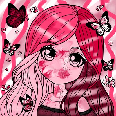 realistic girl with butterflies around her