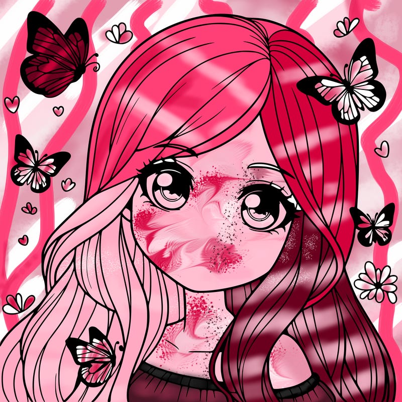 realistic girl with butterflies around her