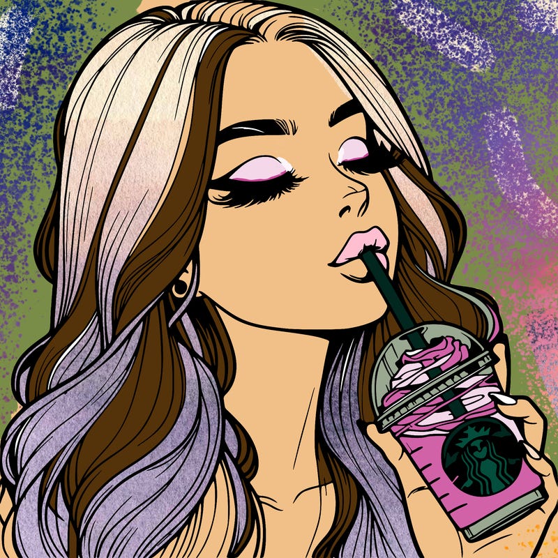 realistic girl drinking starbucks