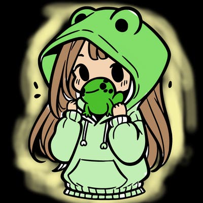 a girl holding a froggy hoodie
