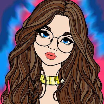 girl with long hair and freckles and glasses realistic