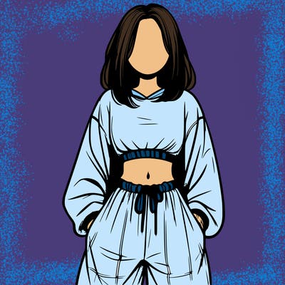 realistic girl faceless with baggy pants and a crop top