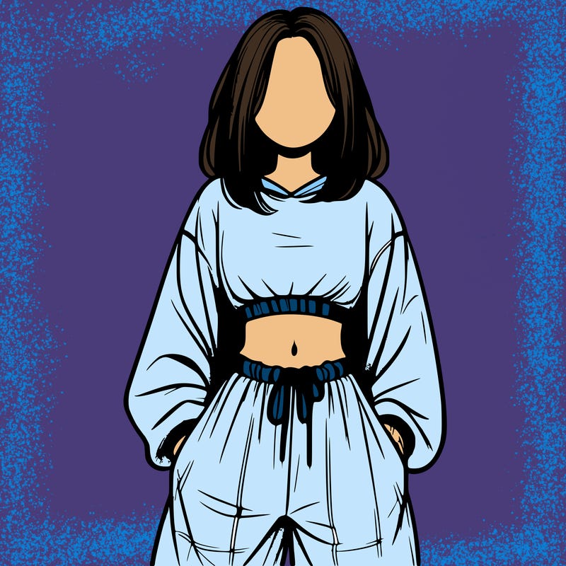 realistic girl faceless with baggy pants and a crop top