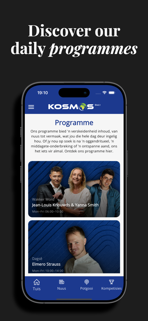 Kosmos 94.1 - Daily radio programme schedule on the Kosmos 94.1 mobile app.