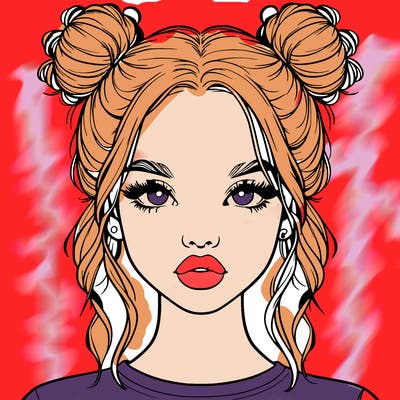 realistic girl with two buns in hair and lips
