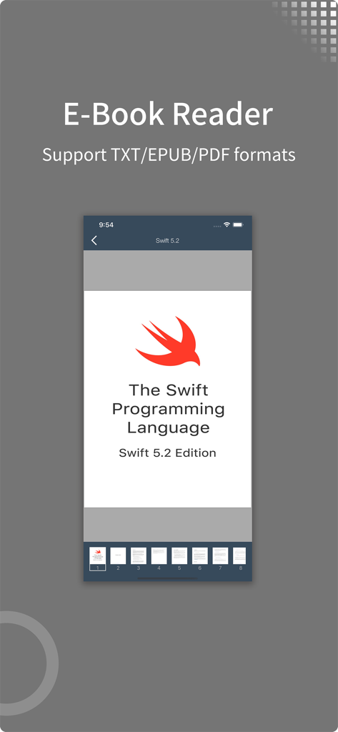 zFuse - Video Player - zFuse app e-book reader interface displaying a Swift programming language PDF document