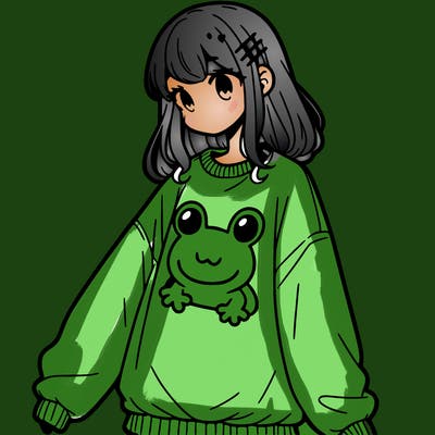 girl wearing frogging sweatshirt