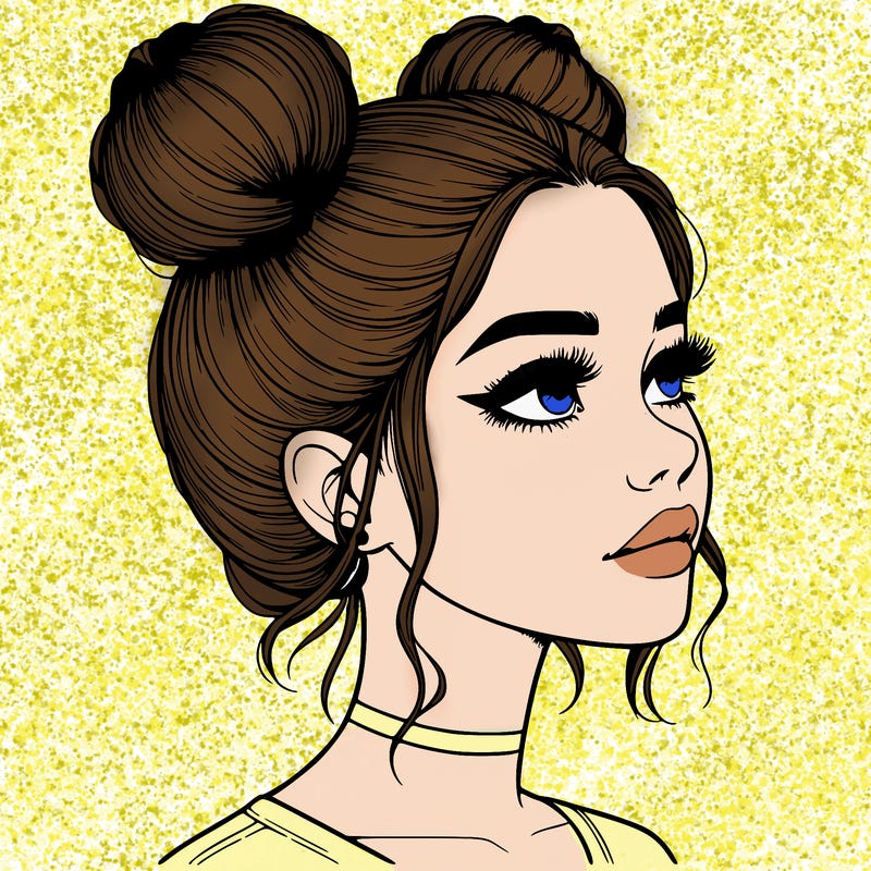 realistic girl with buns on the top of her head
