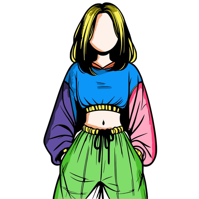 realistic girl faceless with baggy pants and a crop top