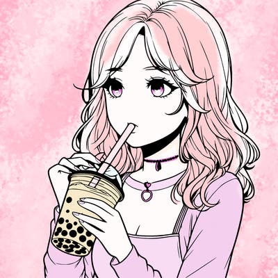realistic girl drinking boba tea