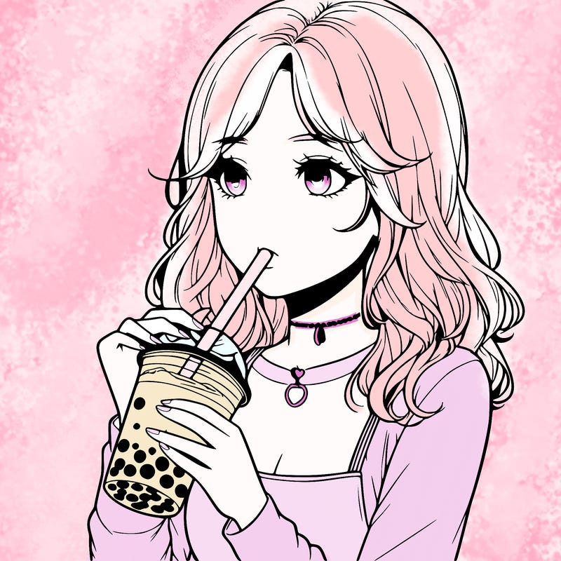 realistic girl drinking boba tea