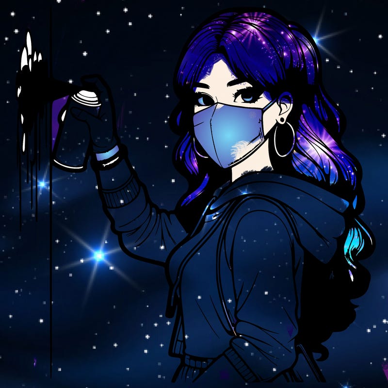 realistic girl with mask spray painting a wall